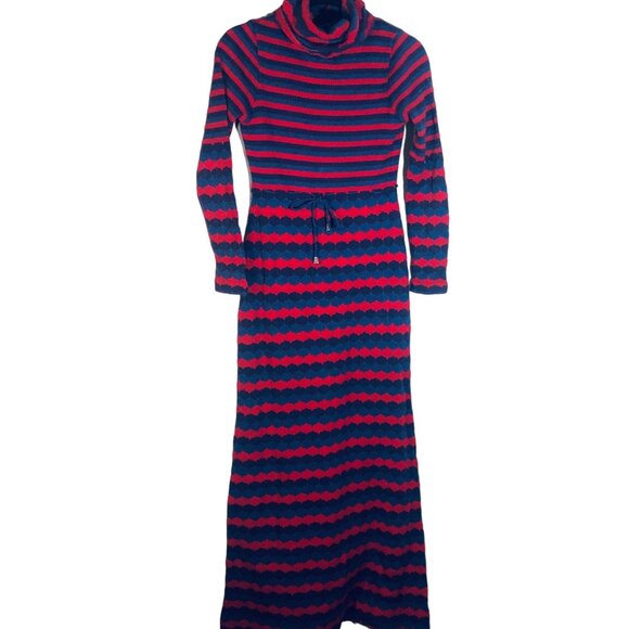 Knit long sleeve maxi turtle neck dress zip up striped red purple size 10 READ - Picture 1 of 16